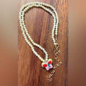 Nakamol Multicolor Ceramic Butterfly Pendant Necklace Faceted Stone Dainty 16”